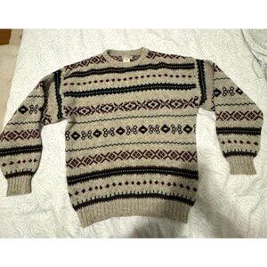 Vtg LL Bean Fair Isle L Long Heavy Wool Sweater MADE IN USA Men’s L Long Cable